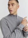 Blend Fine Knitted Sweater Men with Half Zip - 100% Cotton